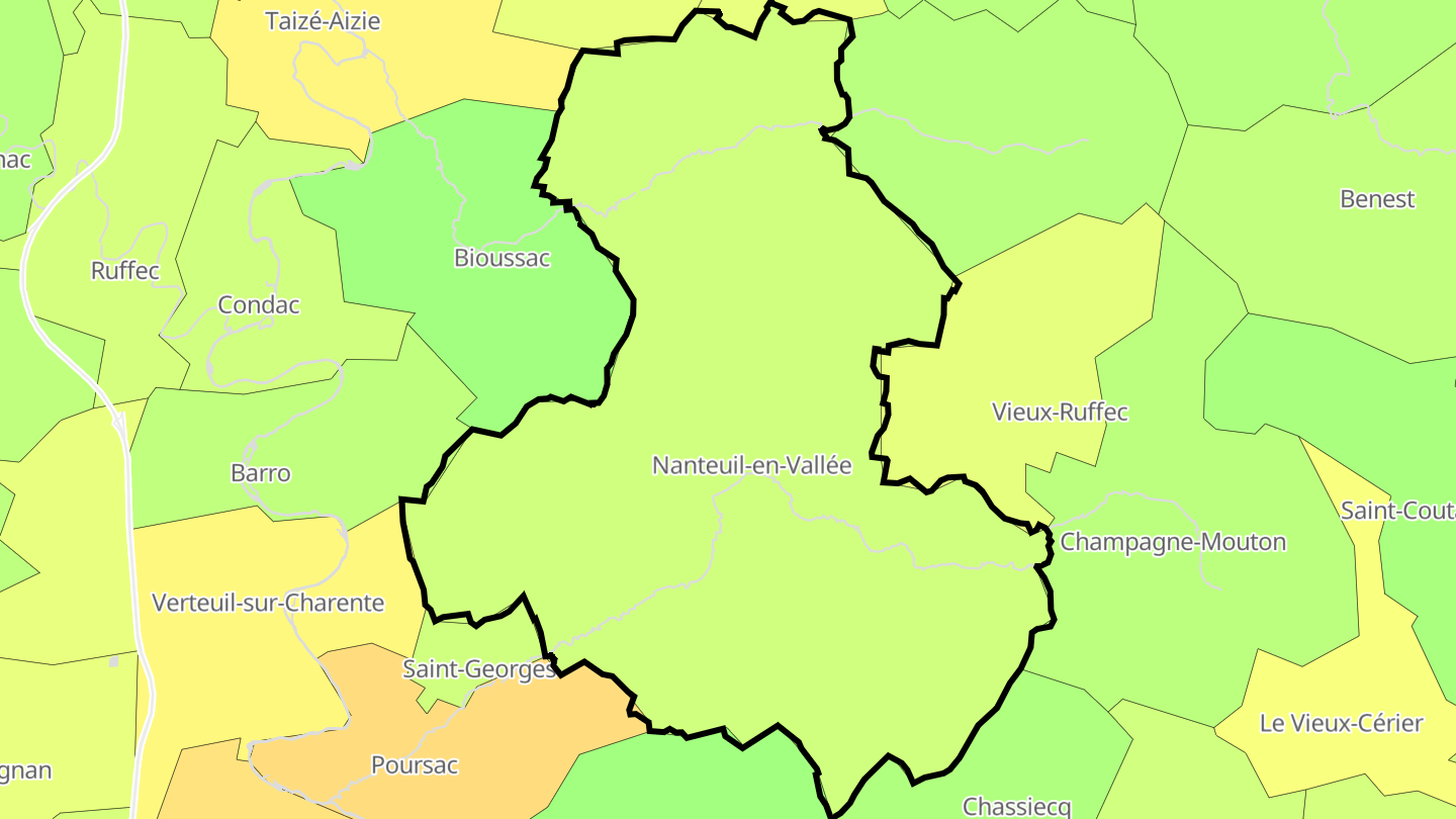 Carte des prix de l'immobilier Nanteuil-en-Vallée