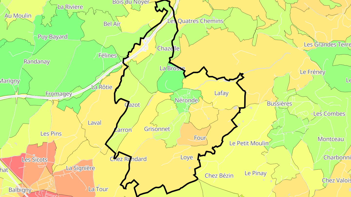 Carte des prix de l'immobilier Néronde