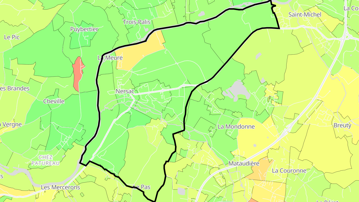 Carte des prix de l'immobilier Nersac