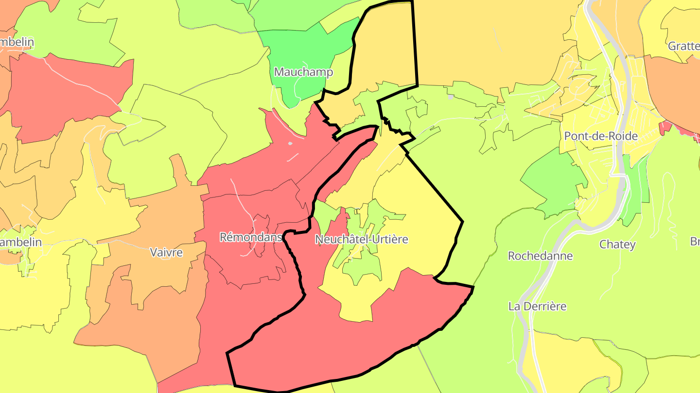 Carte des prix de l'immobilier Neuchâtel-Urtière