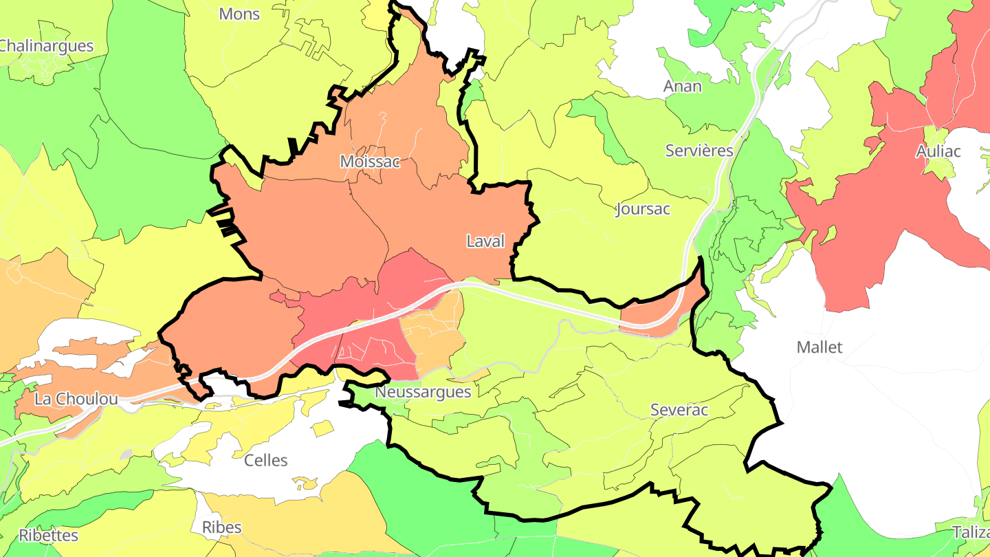 Carte des prix de l'immobilier Neussargues-Moissac