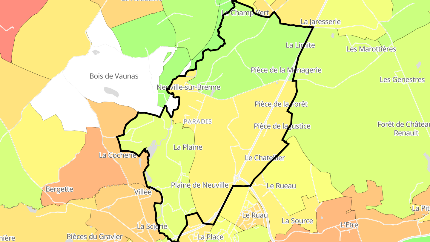 Carte des prix de l'immobilier Neuville-sur-Brenne