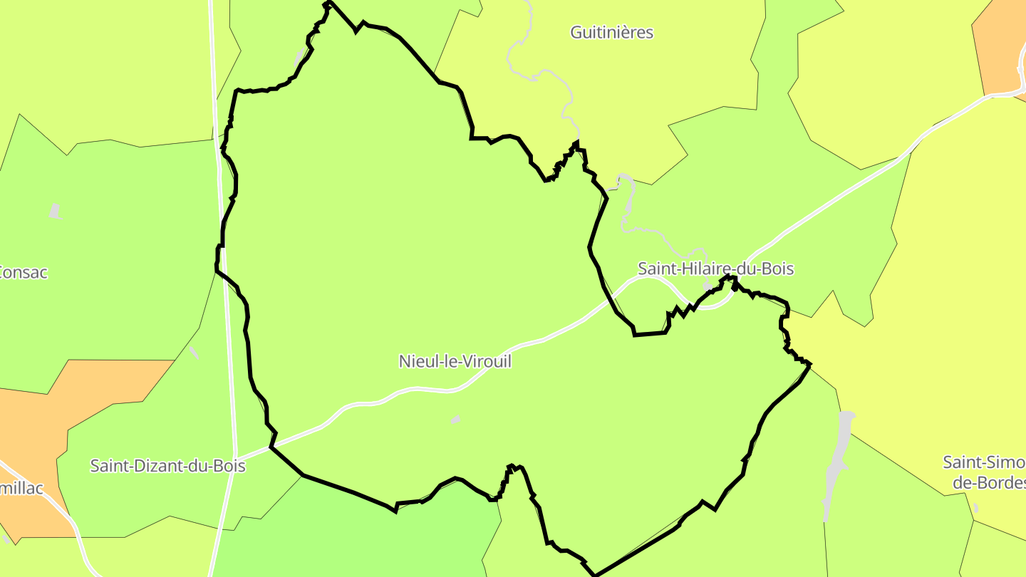 Carte des prix de l'immobilier Nieul-le-Virouil