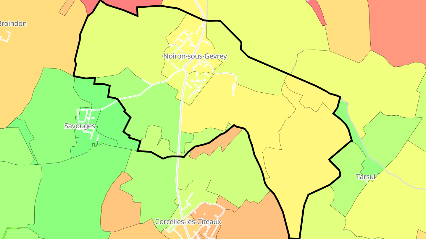 Carte des prix de l'immobilier Noiron-sous-Gevrey
