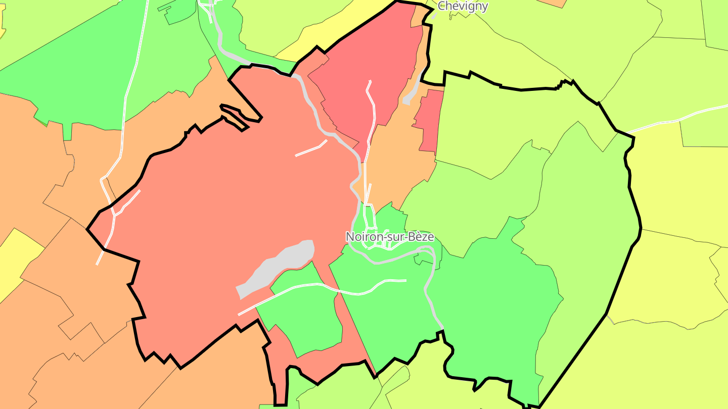 Carte des prix de l'immobilier Noiron-sur-Bèze