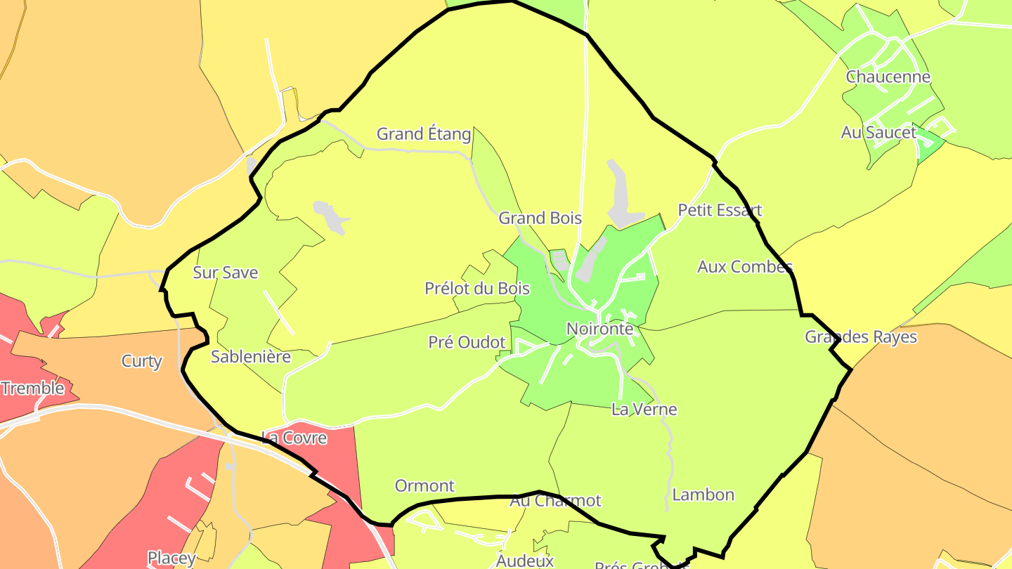 Carte des prix de l'immobilier Noironte