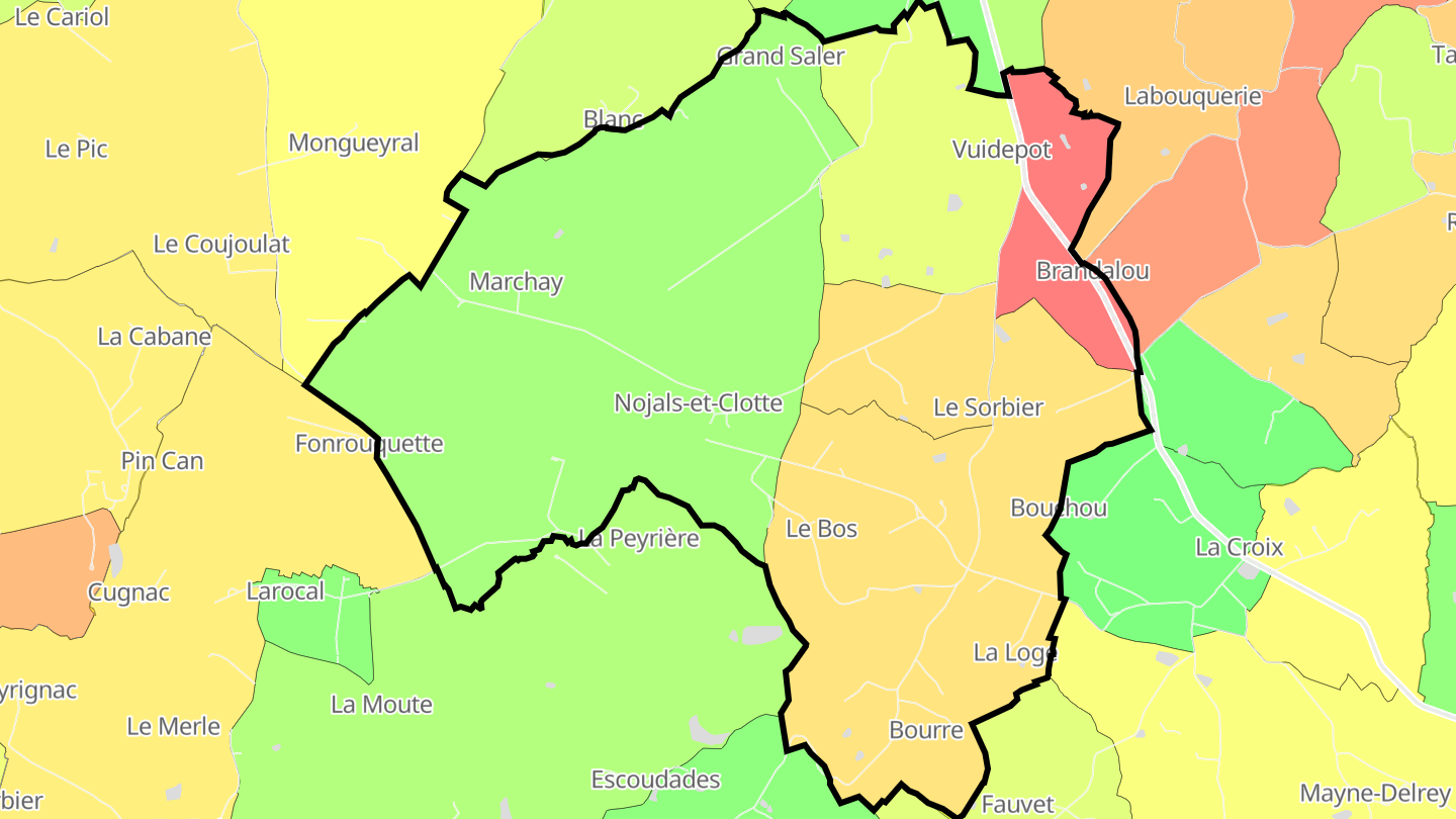 Carte des prix de l'immobilier Nojals-et-Clotte