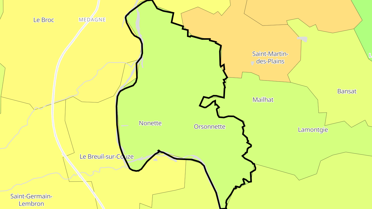 Carte des prix de l'immobilier Nonette-Orsonnette
