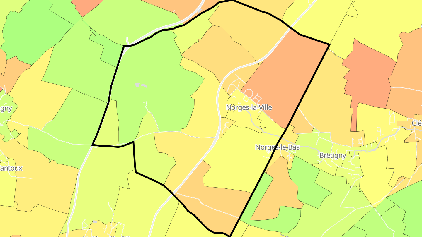 Carte des prix de l'immobilier Norges-la-Ville