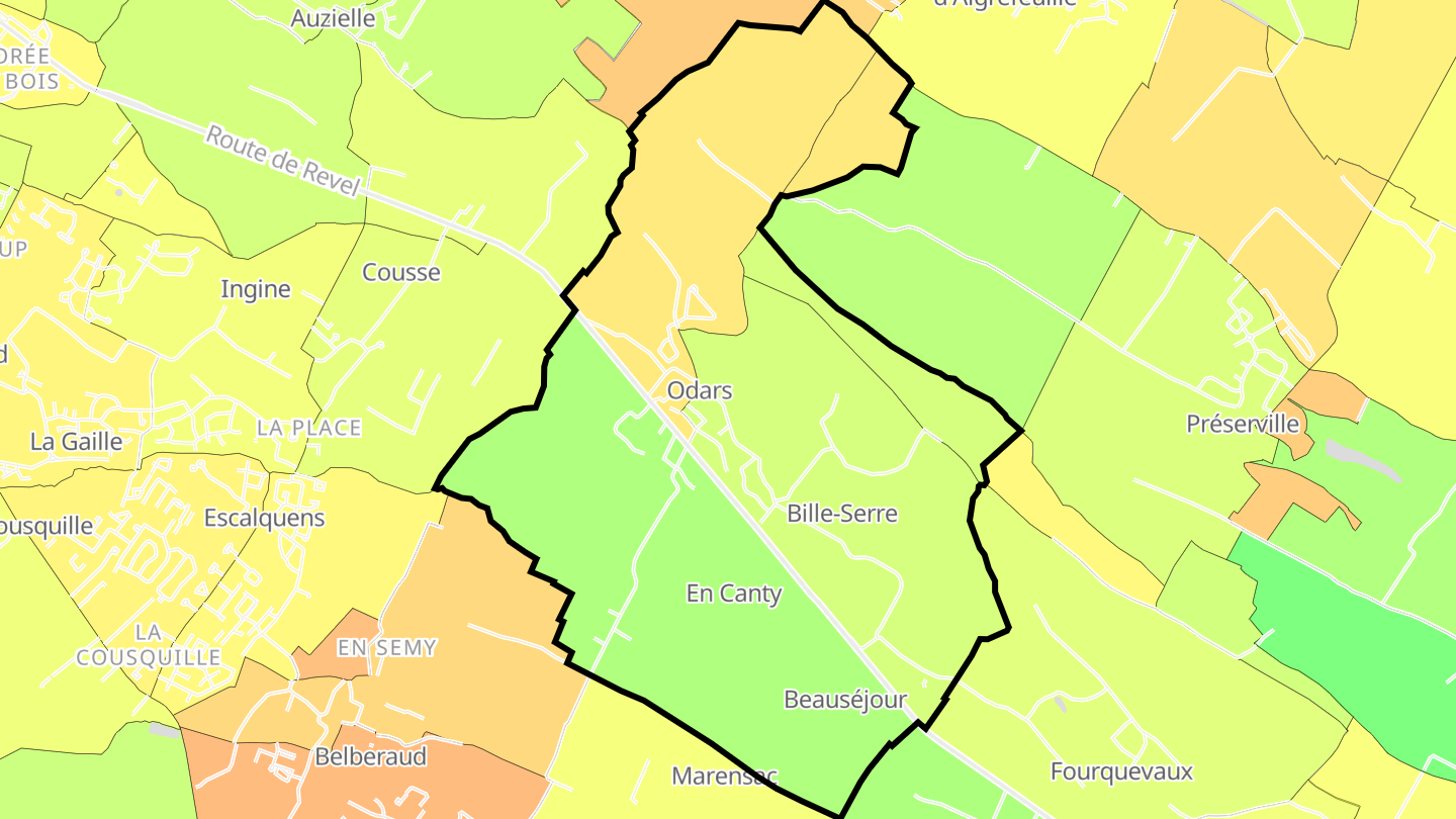 Carte des prix de l'immobilier Odars