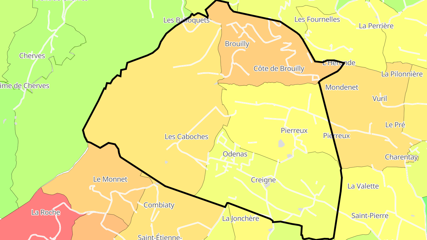 Carte des prix de l'immobilier Odenas