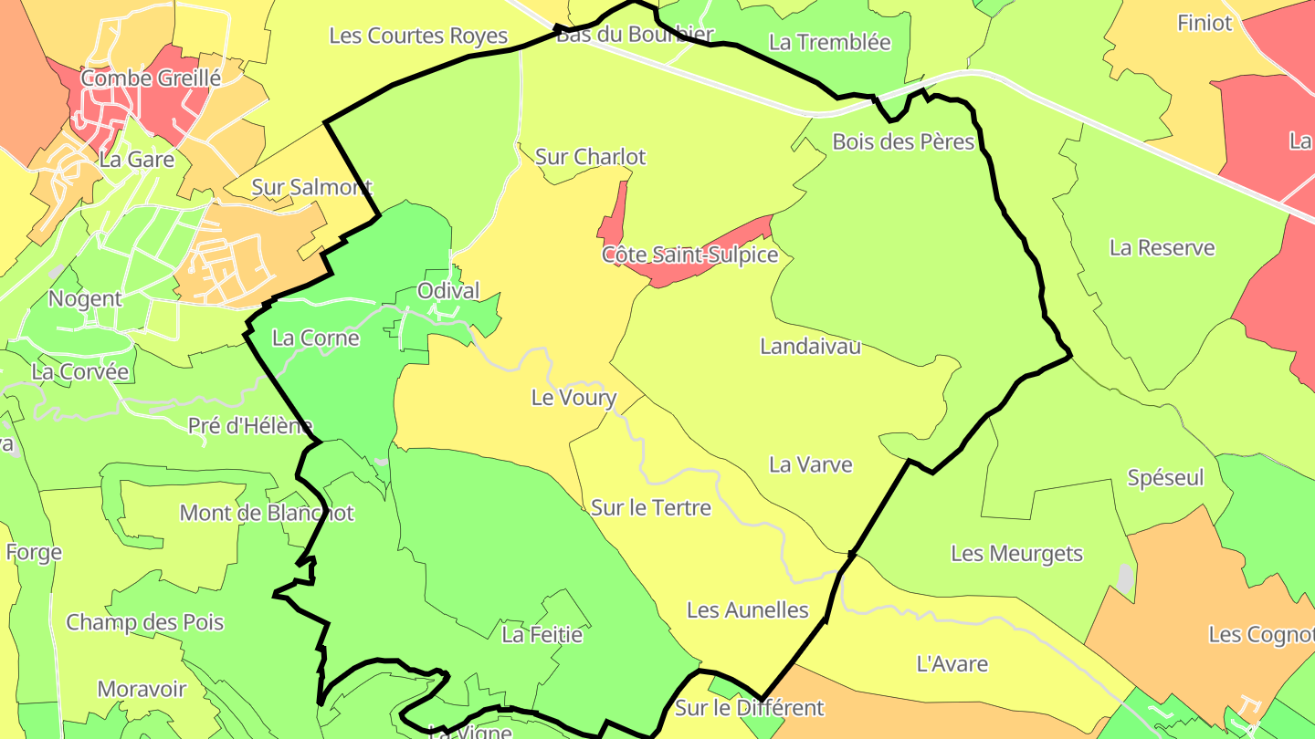 Carte des prix de l'immobilier Odival