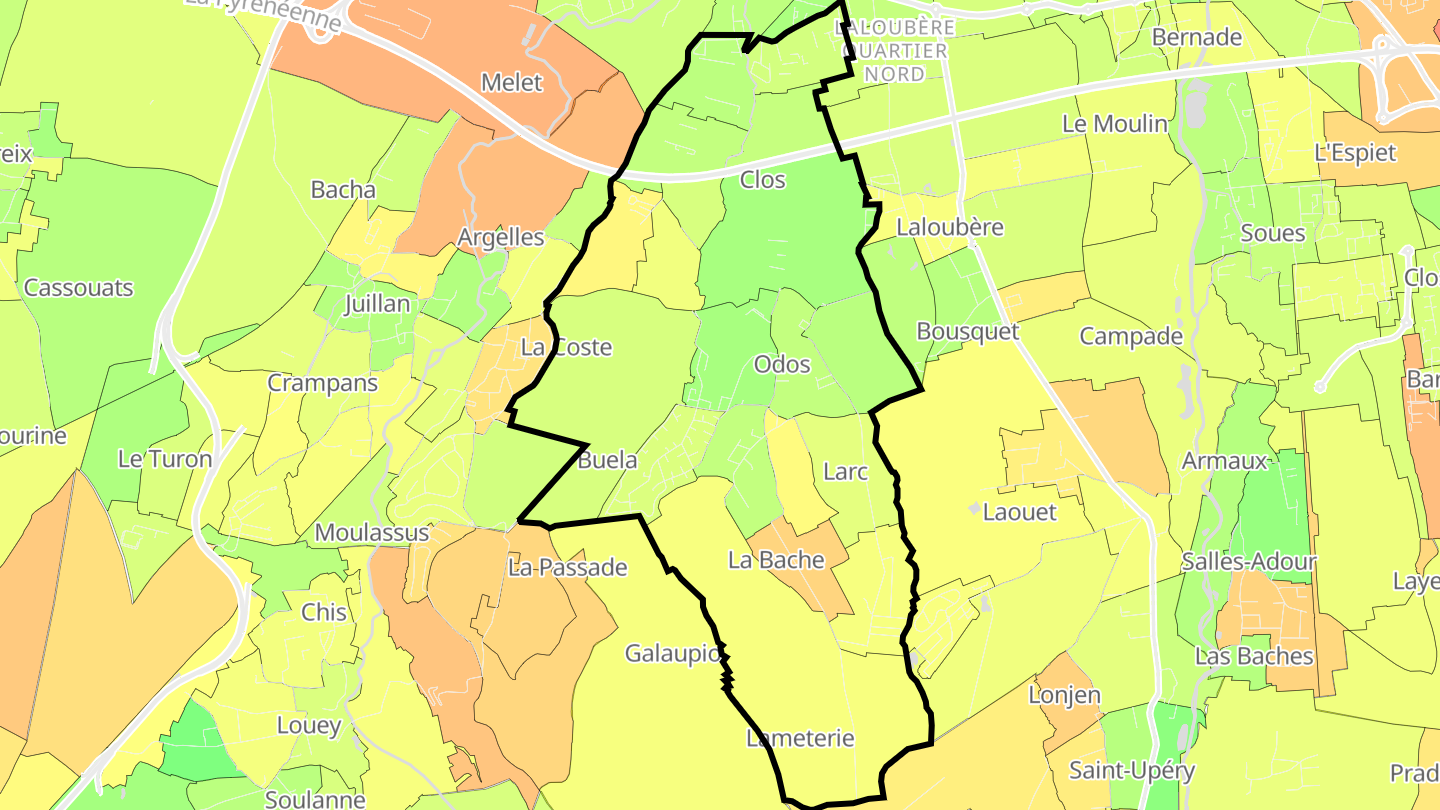 Carte des prix de l'immobilier Odos