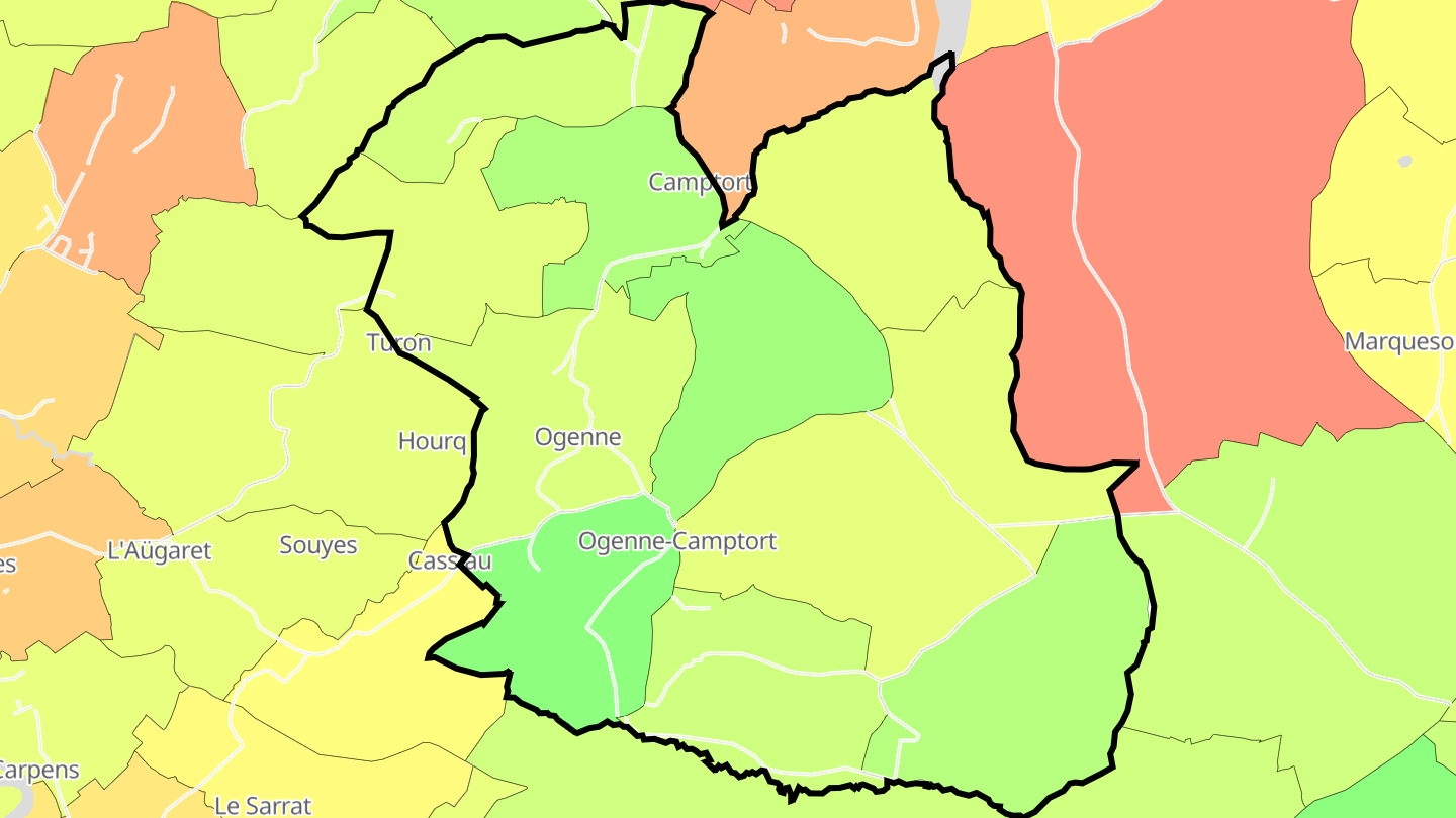 Carte des prix de l'immobilier Ogenne-Camptort