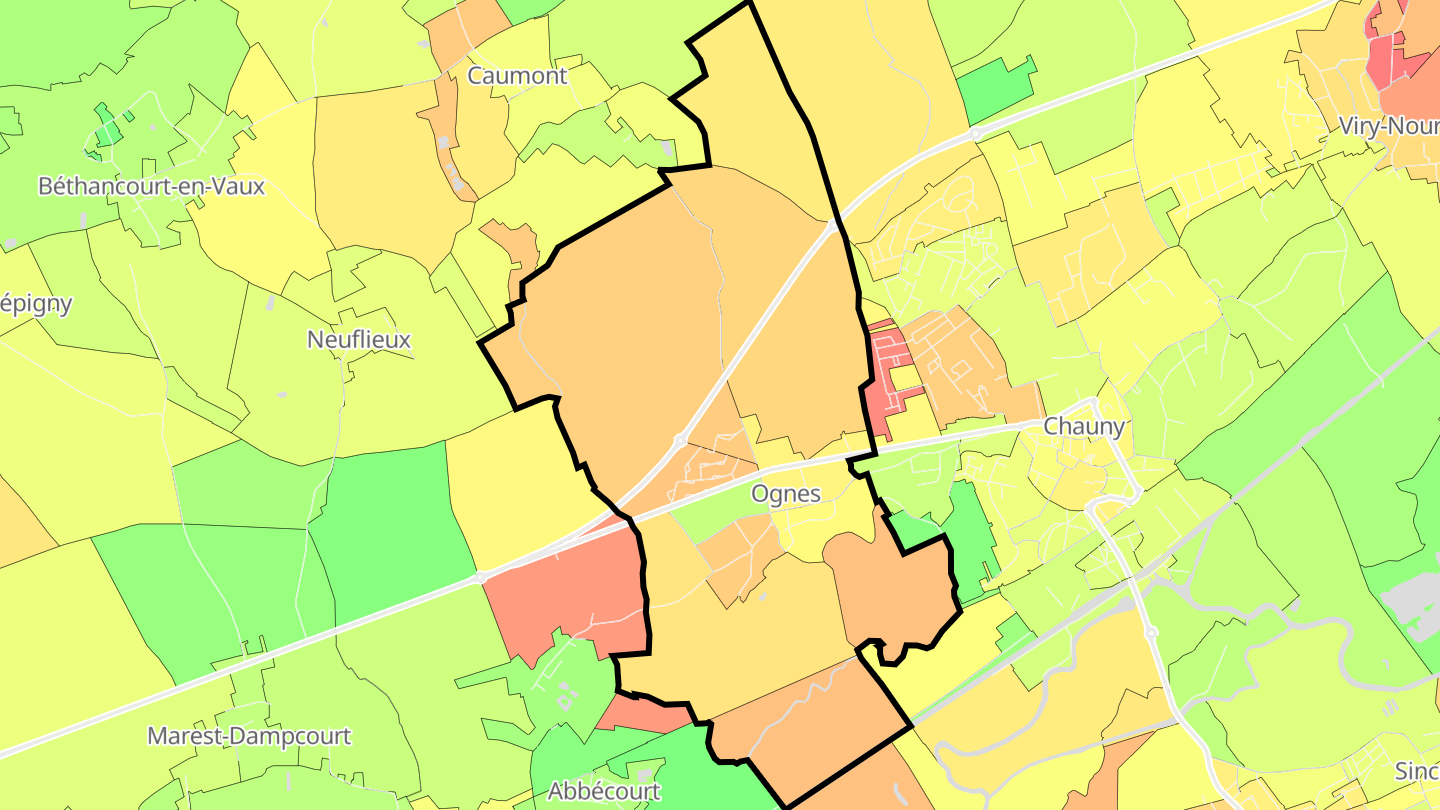 Carte des prix de l'immobilier Ognes