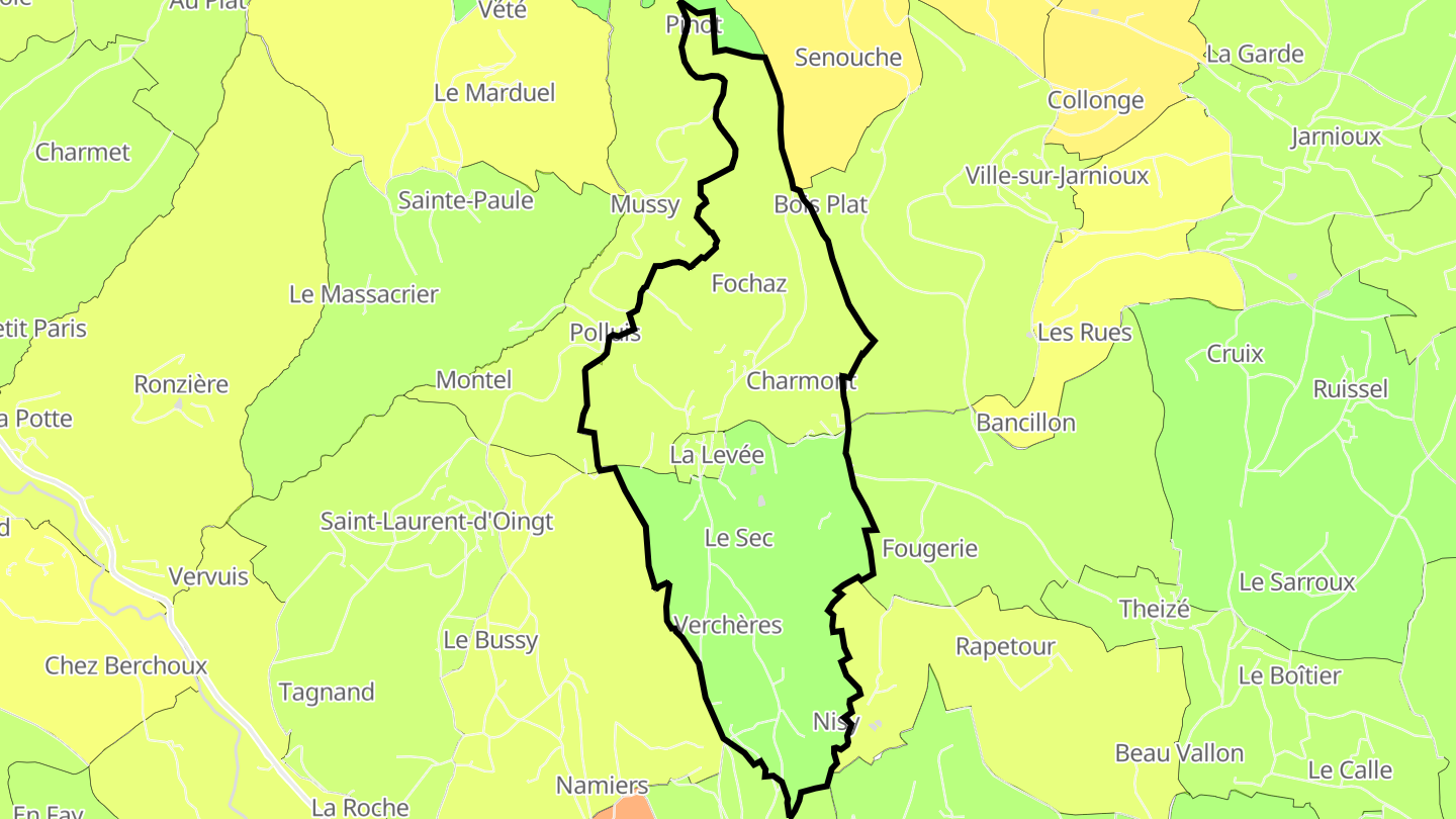 Carte des prix de l'immobilier Oingt