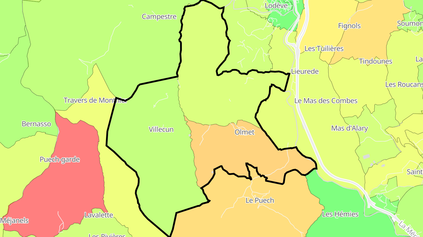 Carte des prix de l'immobilier Olmet-et-Villecun