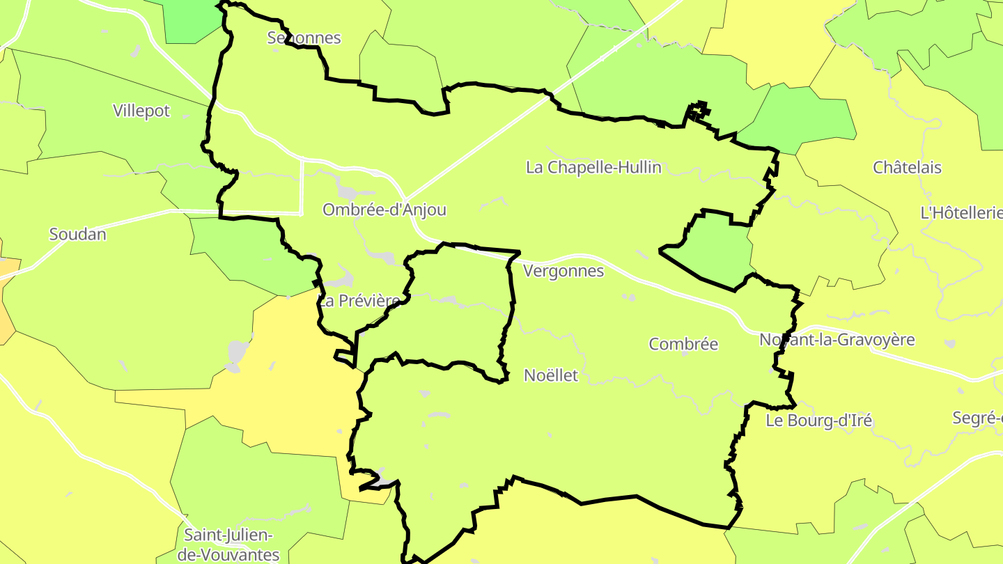 Carte des prix de l'immobilier Ombrée d'Anjou