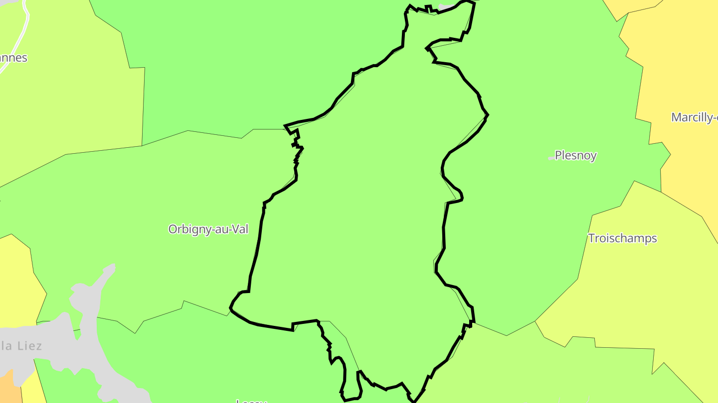 Carte des prix de l'immobilier Orbigny-au-Mont