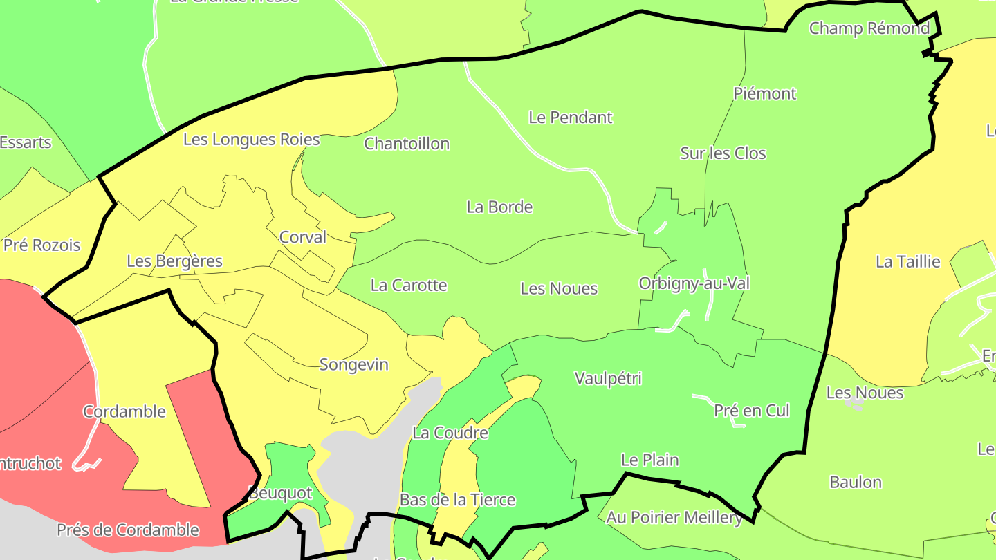 Carte des prix de l'immobilier Orbigny-au-Val