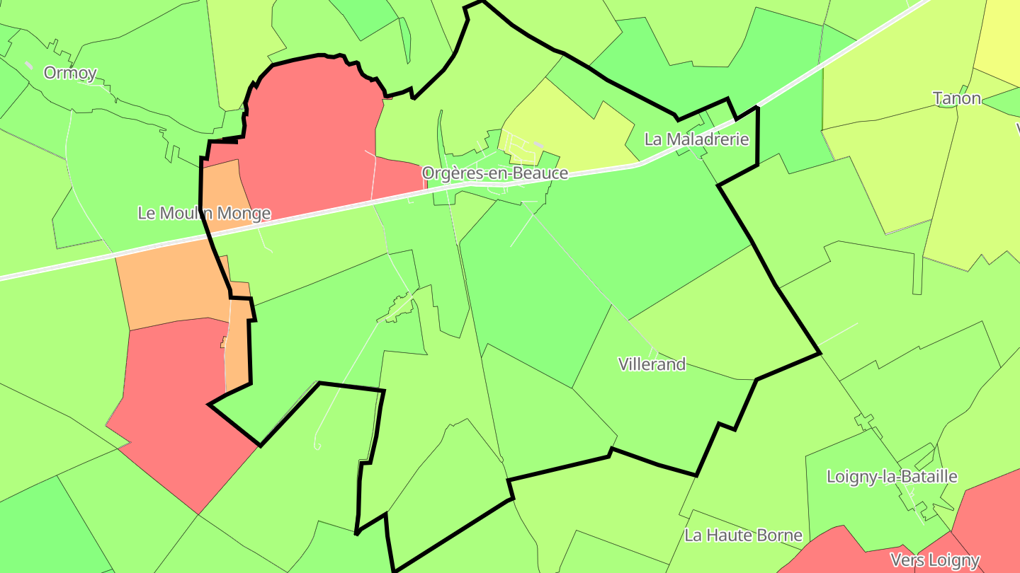 Carte des prix de l'immobilier Orgères-en-Beauce