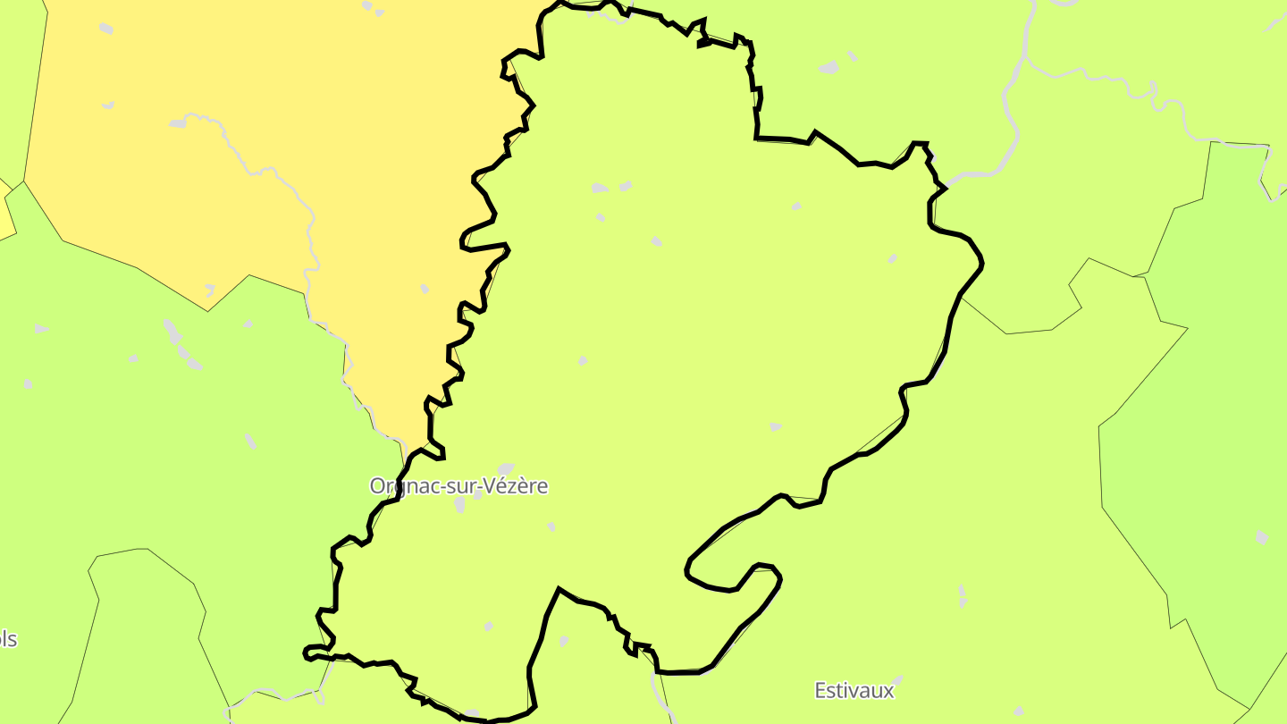 Carte des prix de l'immobilier Orgnac-sur-Vézère