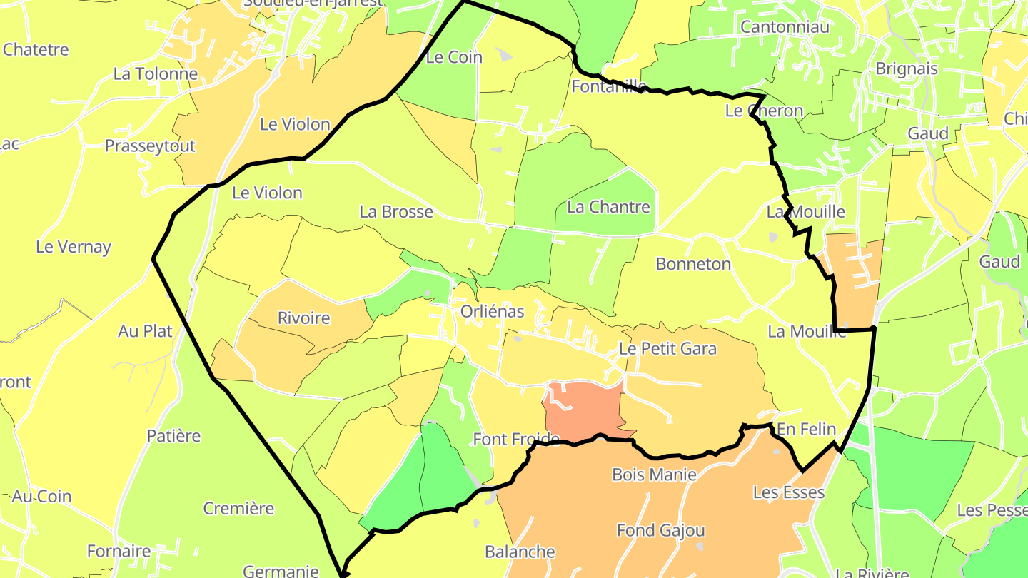 Carte des prix de l'immobilier Orliénas