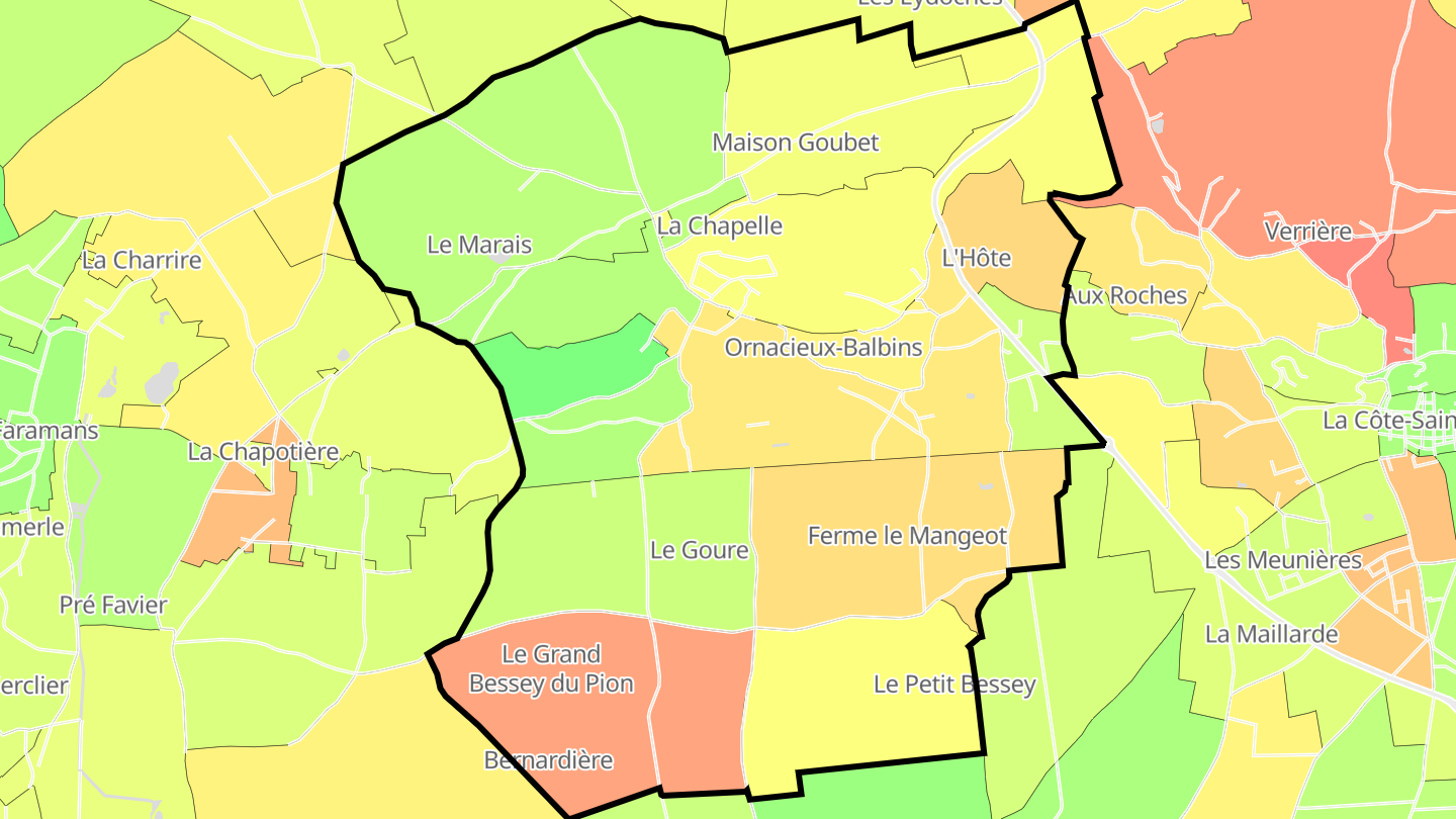 Carte des prix de l'immobilier Ornacieux-Balbins