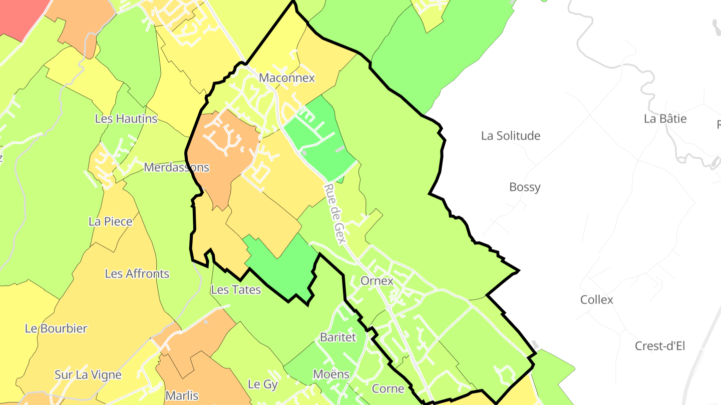 Carte des prix de l'immobilier Ornex