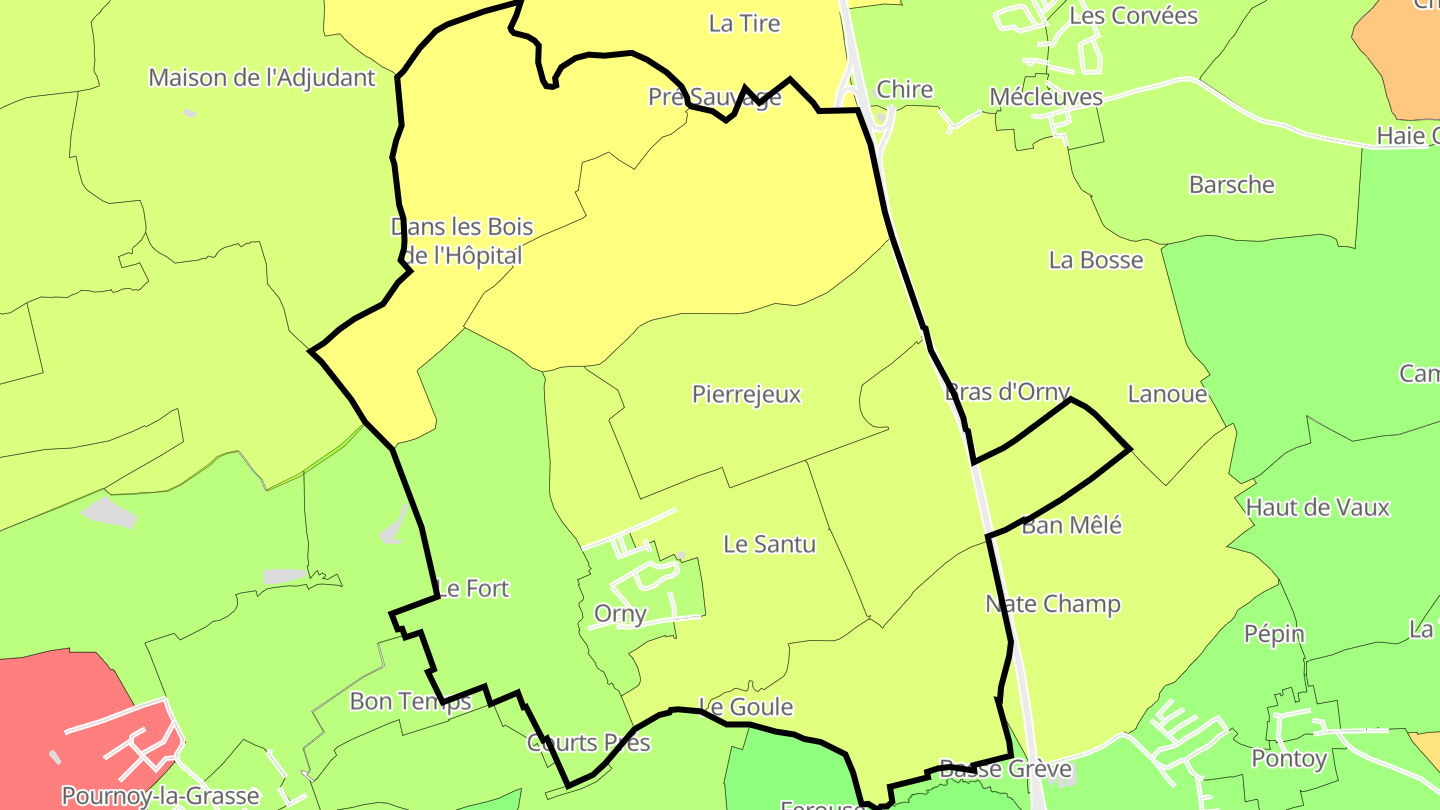 Carte des prix de l'immobilier Orny