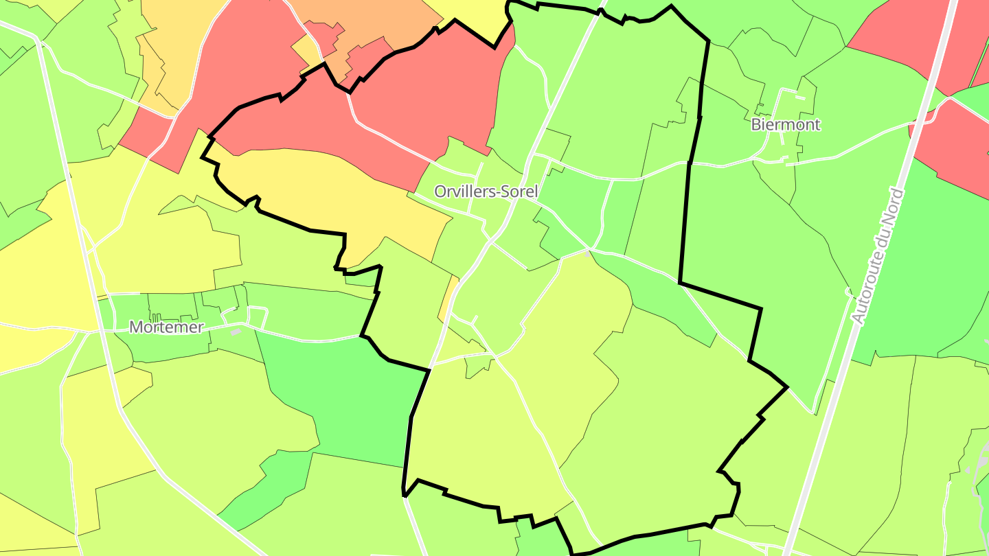 Carte des prix de l'immobilier Orvillers-Sorel