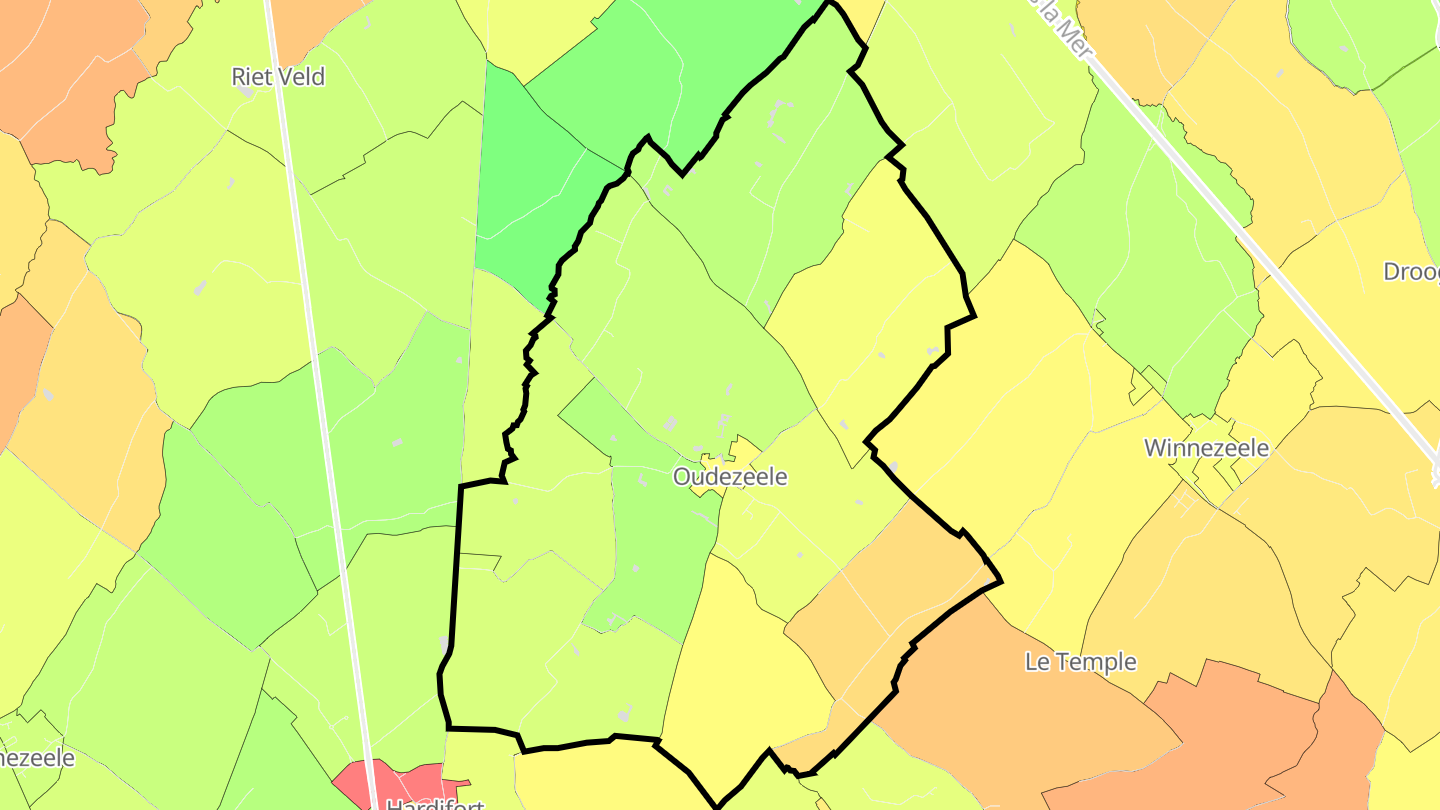 Carte des prix de l'immobilier Oudezeele