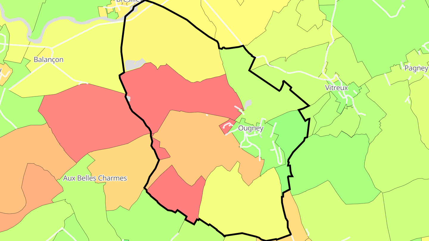 Carte des prix de l'immobilier Ougney