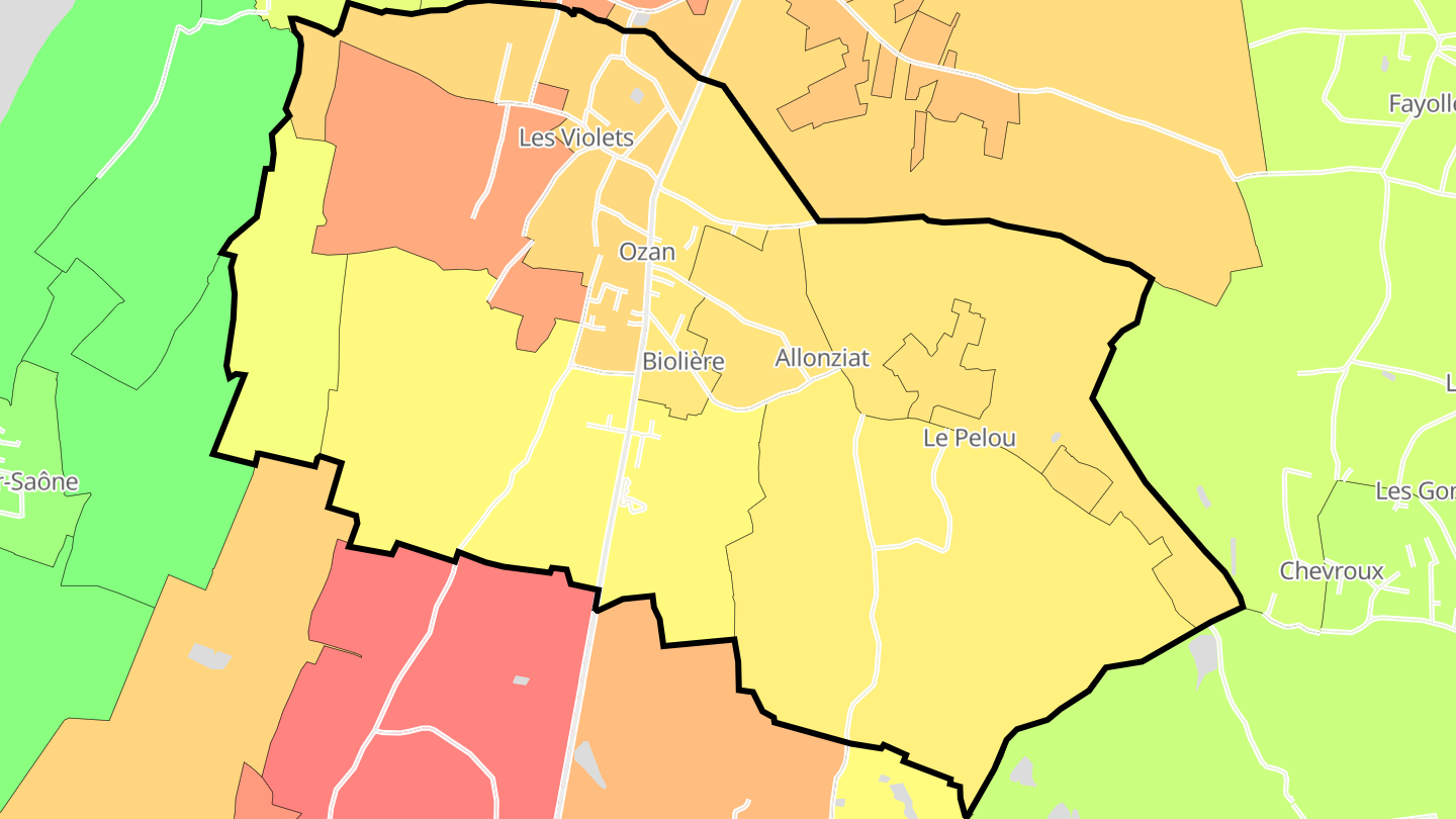 Carte des prix de l'immobilier Ozan