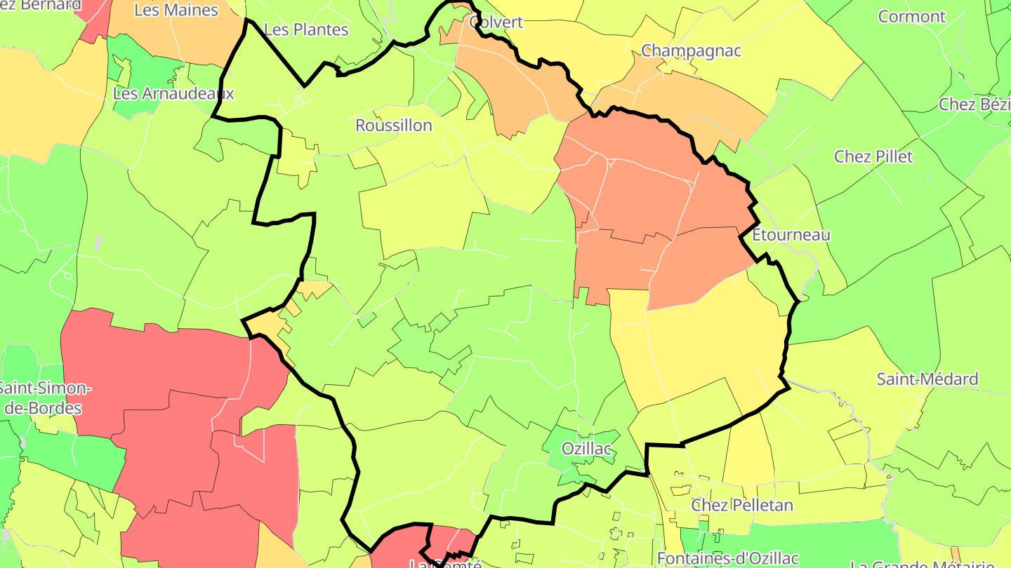 Carte des prix de l'immobilier Ozillac