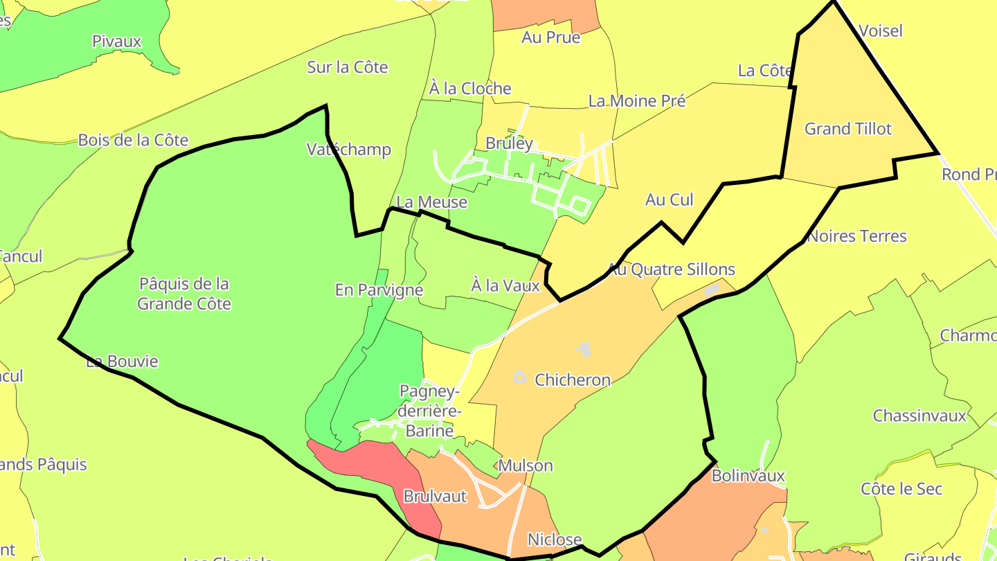 Carte des prix de l'immobilier Pagney-derrière-Barine