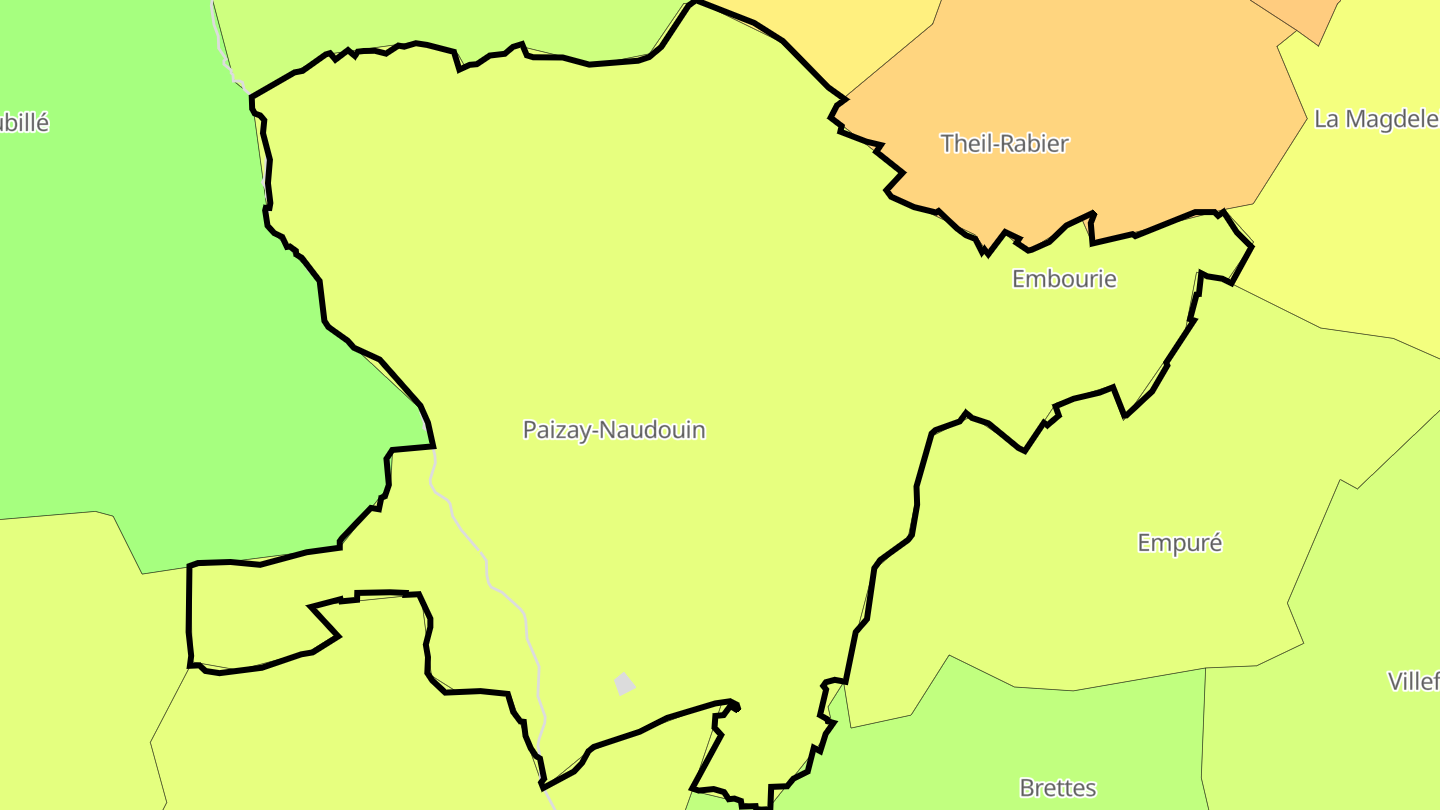 Carte des prix de l'immobilier Paizay-Naudouin-Embourie