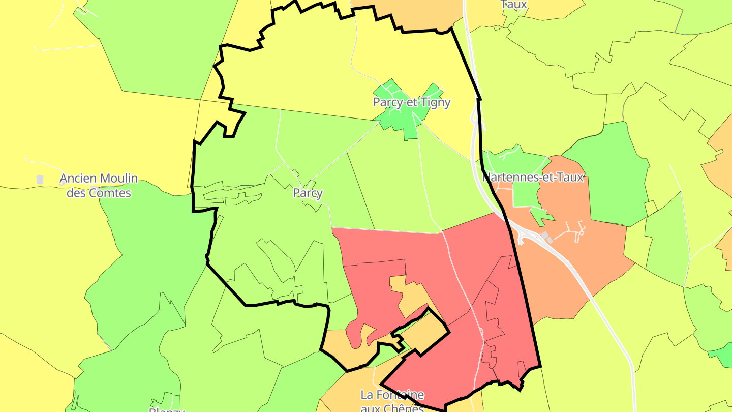 Carte des prix de l'immobilier Parcy-et-Tigny