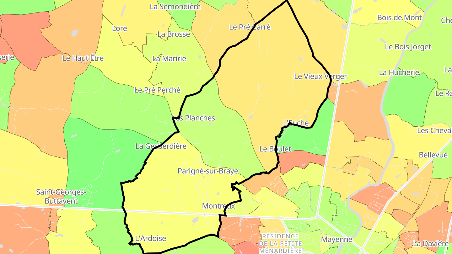 Carte des prix de l'immobilier Parigné-sur-Braye