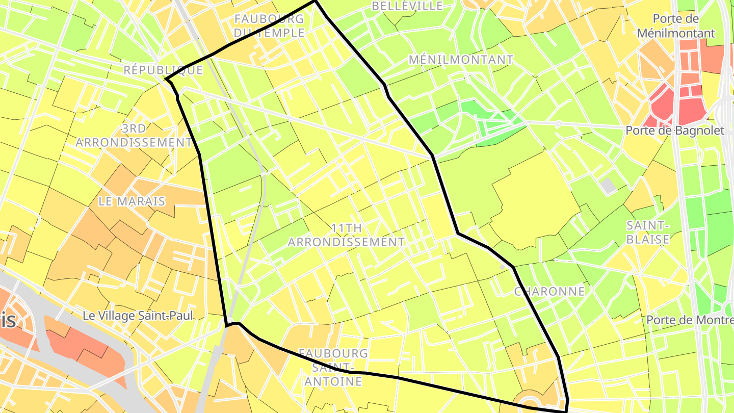 Carte des prix de l'immobilier Paris 11e Arrondissement