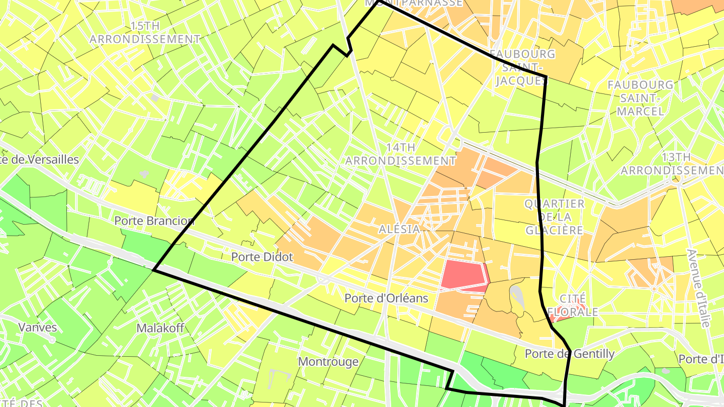 Carte des prix de l'immobilier Paris 14e Arrondissement