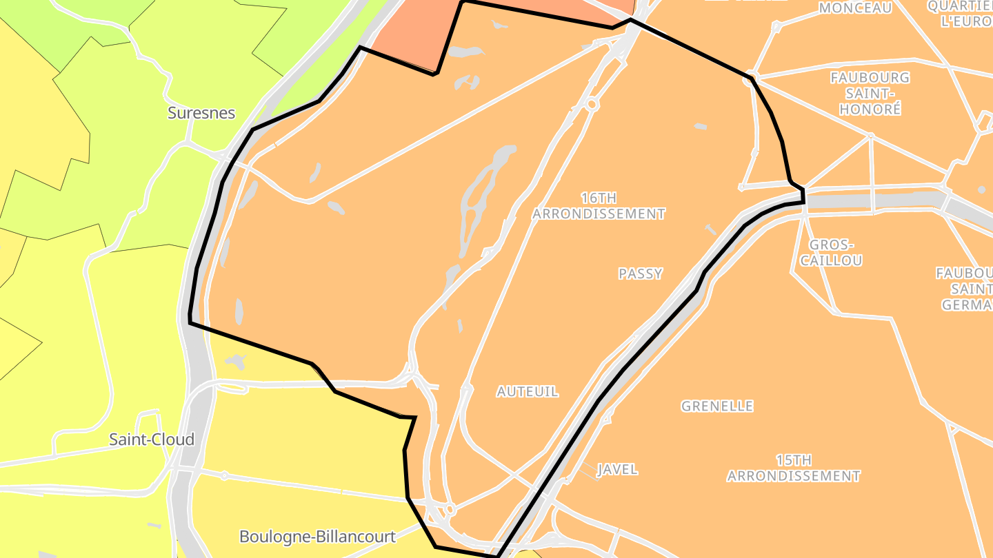 Carte des prix de l'immobilier Paris 16e Arrondissement