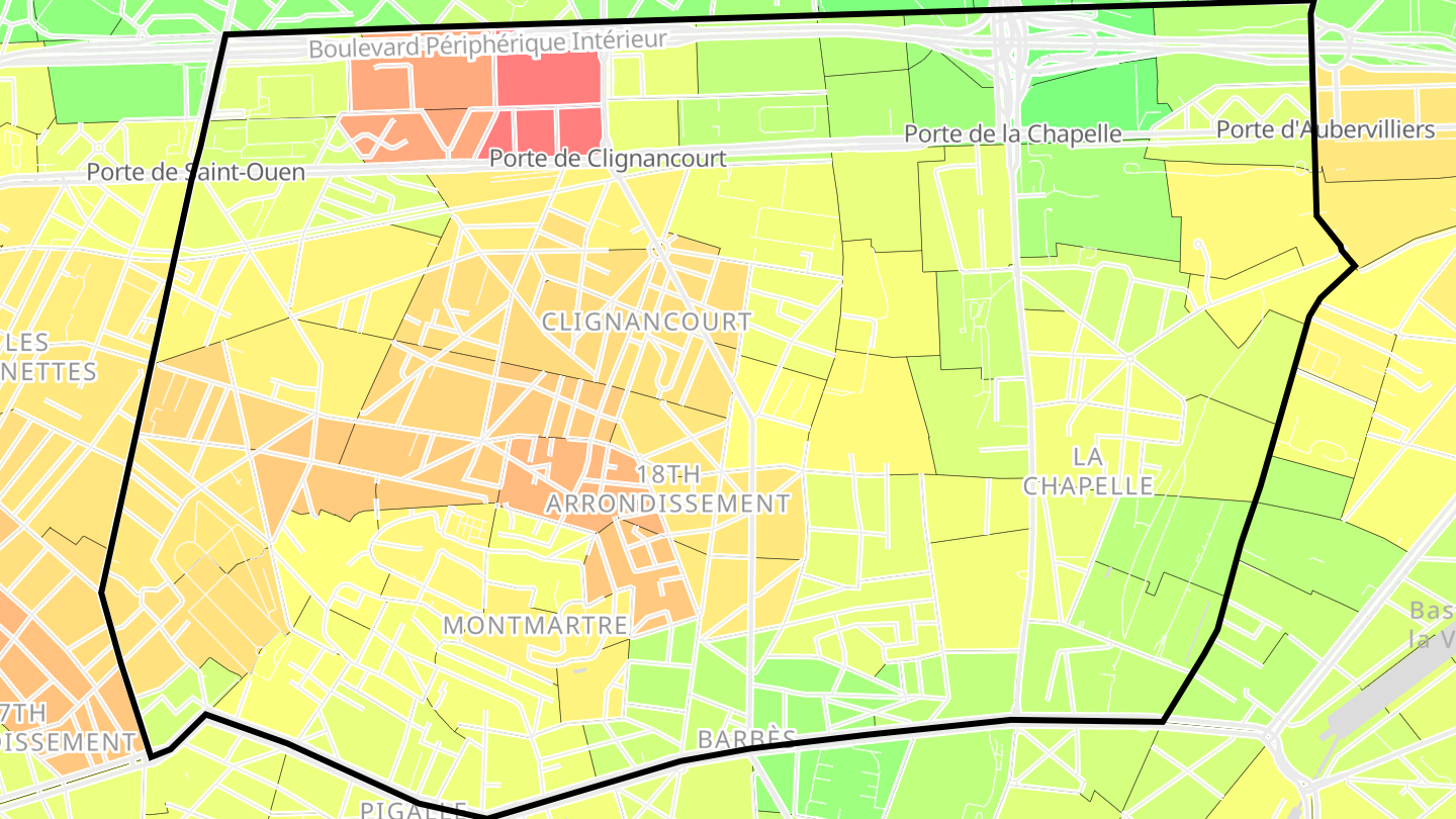 Carte des prix de l'immobilier Paris 18e Arrondissement