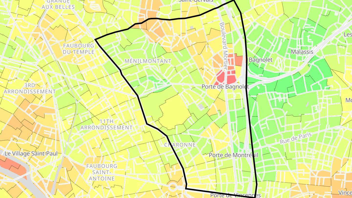 Carte des prix de l'immobilier Paris 20e Arrondissement