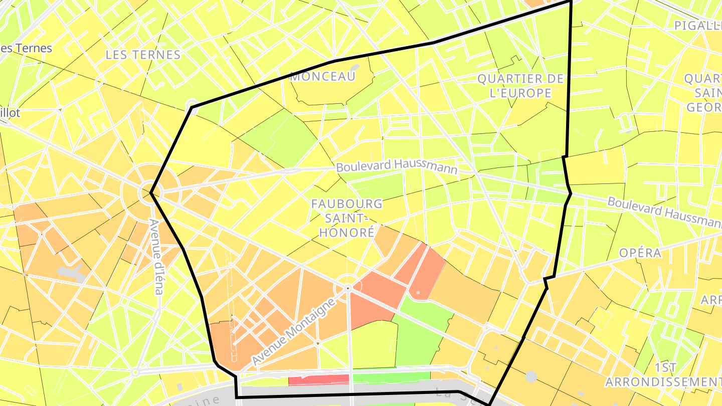 Carte des prix de l'immobilier Paris 8e Arrondissement