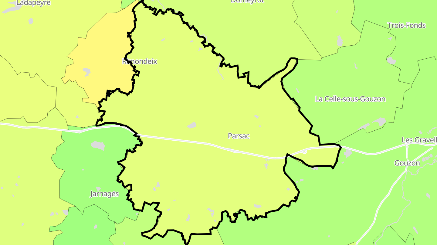 Carte des prix de l'immobilier Parsac-Rimondeix
