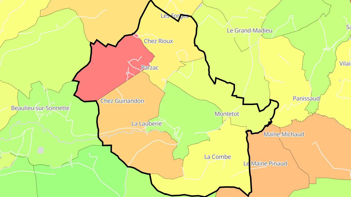 Carte des prix de l'immobilier Parzac