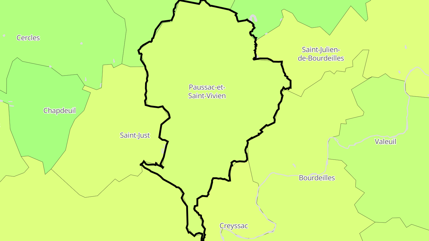 Carte des prix de l'immobilier Paussac-et-Saint-Vivien
