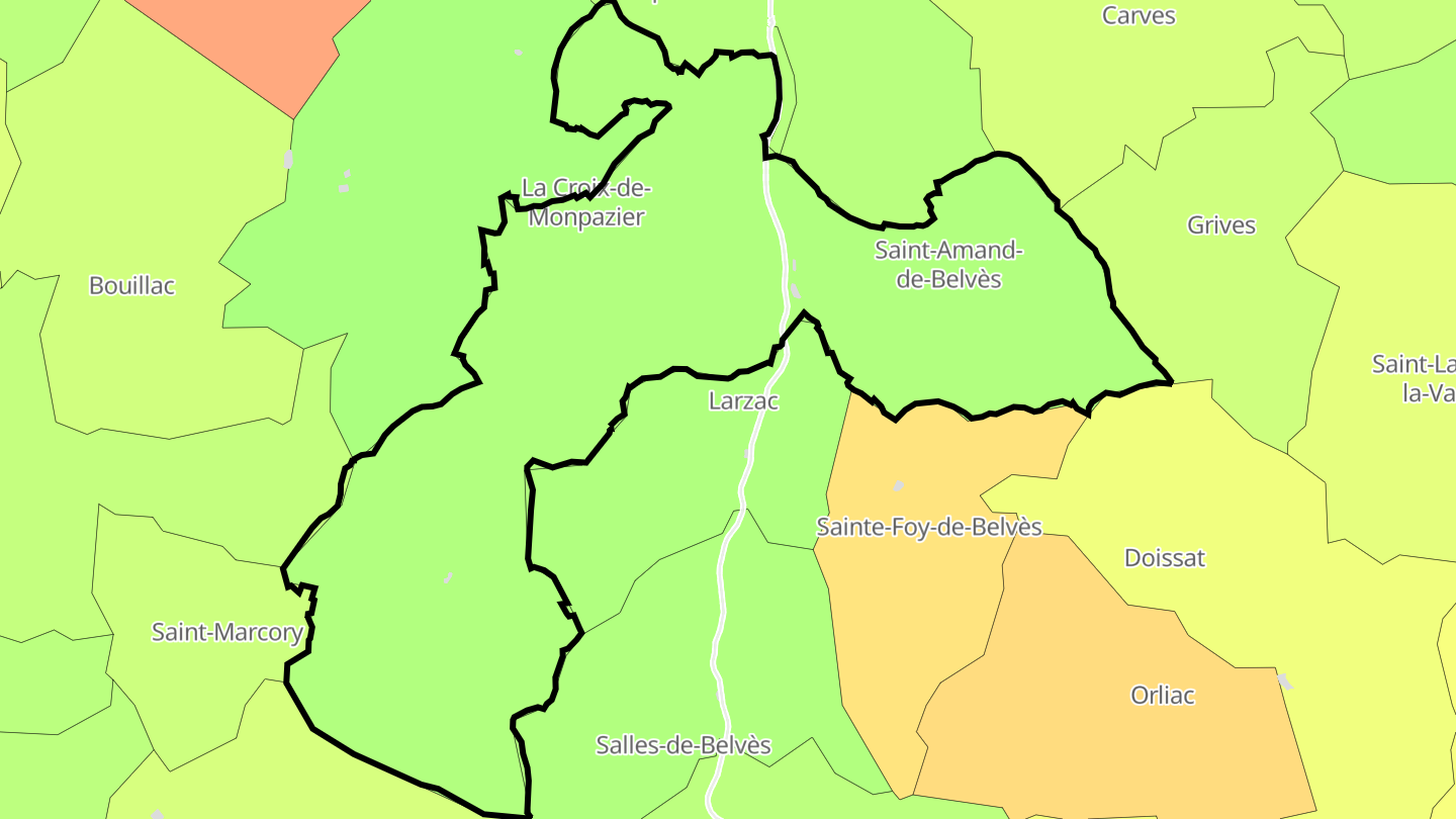 Carte des prix de l'immobilier Pays de Belvès