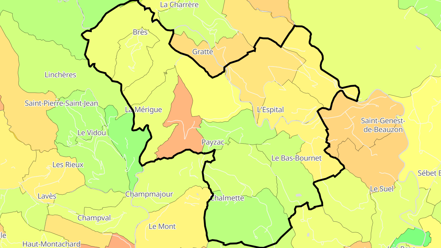 Carte des prix de l'immobilier Payzac